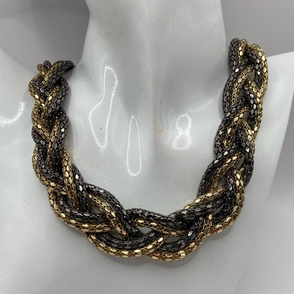 Braided Gunmetal Gold Tone Necklace 20”L With 4”L Extender